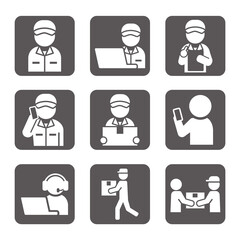 宅配便シンプル白抜き角丸正方形アイコンセット/白背景