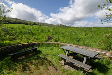 Obraz premium Came across the secluded Picnic area while out on a beautiful spring morning near a small village called Glasshouses, Nidderdale, North Yorkshire, UK.