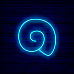 Twisted shell neon icon. Marine concept. Season vacation. Travel and diving. Night bright signboard. Vector illustration