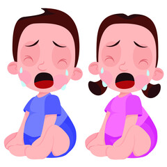 Two babies boy and girl crying