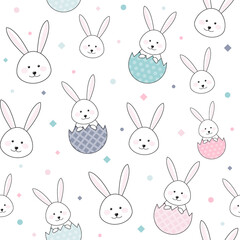 Easter wrapping paper. Background with bunnies and eggs. Vector