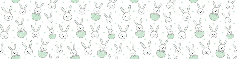 Easter pattern with bunnies and eggs. Banner. Vector