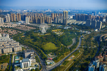 View of urban buildings in Nanning, Guangxi, China from above