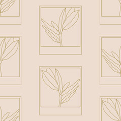 Trendy minimalist seamless botanical pattern with line art composition