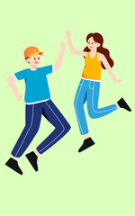 Fototapeta na wymiar May 4th Youth Day character happy high five illustration young people jumping poster