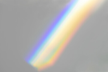 Overlay effect for photo and mockups. Organic drop diagonal shadow and ray of light with rainbow from window on a white wall.