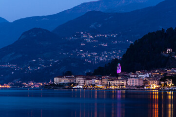 Fototapeta na wymiar The village of Bellagio, on Lake Como, on a winter night. 