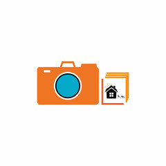 Camera with photo icon vector background
