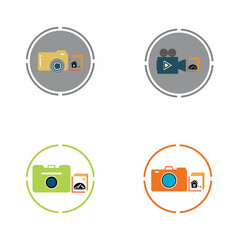 Camera with photo icon vector background