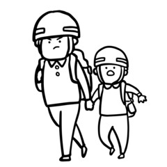 災害が発生して親子で避難場所に移動する