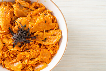 kimchi fried rice with pork sliced