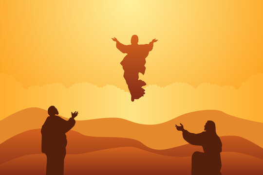 Biblical flat vector illustration, The ascension of Jesus