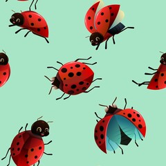 Fototapeta premium Ladybug red. Seamless pattern. Wildlife object. Little funny insect. Cute cartoon style. Vector