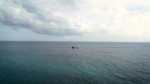 Aerial view of a ferry sailing the Indian Ocean