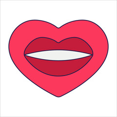 Retro Valentine Day icon heart. Love symbols in the fashionable pop line art style. The figure of a heart in soft pink, red and coral color. Vector illustration isolated on white.