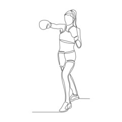 Continuous single line drawing of sporty boxer woman punching use gloves vector illustration