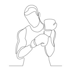 Continuous single line drawing of sporty boxer man punching use gloves vector illustration