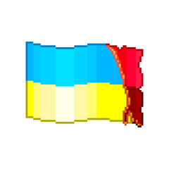 colorful simple vector flat pixel art illustration of bloodied flag of Ukraine, red and black struggle flag