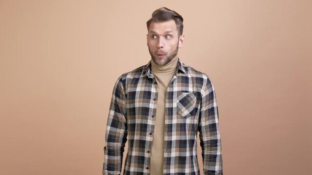 Guy fail keep secret share taboo facts isolated pastel color background