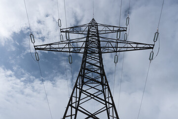 Massive high voltage pylon insulators lines sky