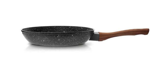 Modern frying pan with non-stick granite coating isolated on white