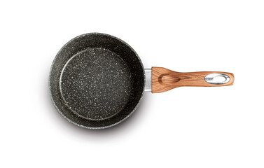 Modern frying pan with non-stick granite coating isolated on white