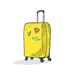 Vector Retro Hand Drawn Traveling Baggage Vintage Style Travel bag Luggage illustration isolated on white background Baggage business concept Carry-on luggage or cabin luggage flat icon travel concept