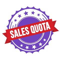 SALES QUOTA text on red violet ribbon stamp.