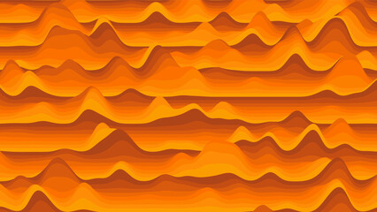 Retro orange stripes distorted backdrop. Procedural vintage ripple background with optical illusion effect