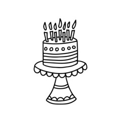 Biryhday cake with candles vector doodle illustration