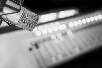 Professional microphone and sound mixer in Radio studio