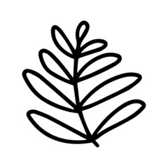 Doodle branch of flower. Vector branch with leaves illustration. Hand drawn doodle herb isolated