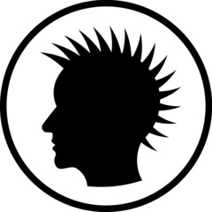 Punk rock fan mohawk hairstyle. Punker head silhouette vector icon isolated
