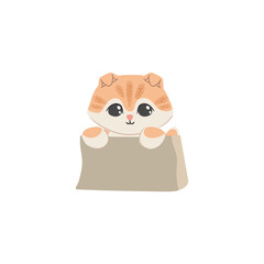 Cute ginger kitten sitting inside the paper bag. Cartoon domestic animals illustration.