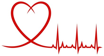 Herz Vektor in rot. Abstrakte Illustration mit Kardiogramm. Weißer isolierter Hintergrund. - obrazy, fototapety, plakaty