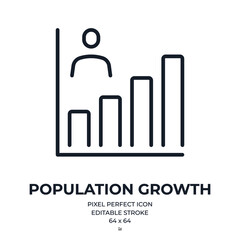 Demography statistics and population growth concept editable stroke outline icon isolated on white background flat vector illustration. Pixel perfect. 64 x 64.