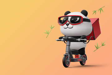 Cute Panda riding scooter, panda delivery, 3d rendering © Thanasantipan