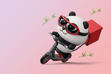 Cute Panda riding scooter, panda delivery, 3d rendering © Thanasantipan