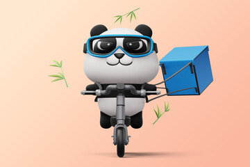 Cute Panda riding scooter, panda delivery, 3d rendering © Thanasantipan