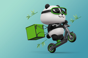 Cute Panda riding scooter, panda delivery, 3d rendering © Thanasantipan
