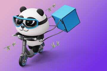 Cute Panda riding scooter, panda delivery, 3d rendering © Thanasantipan