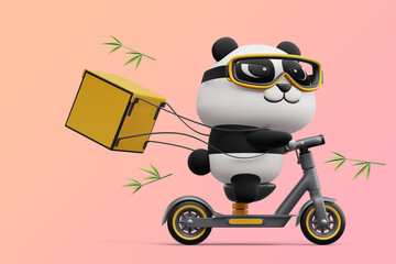 Cute Panda riding scooter, panda delivery, 3d rendering © Thanasantipan