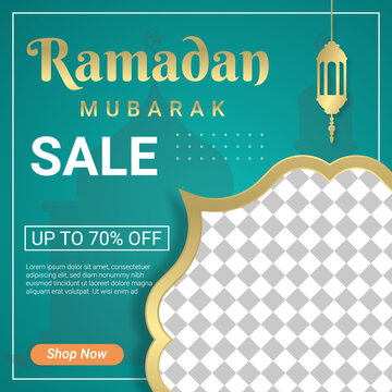Ramadan square banner template design with a place for photos. Suitable for social media post