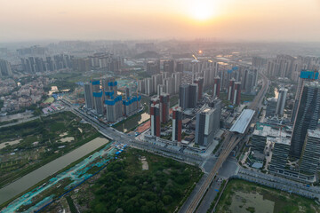 Fototapeta premium Aerial footage of urbanization in China
