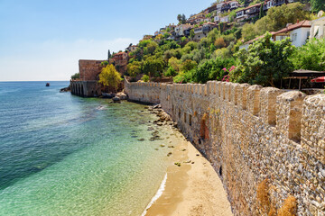 View of the Tersane and the beach in Alanya, Turkey