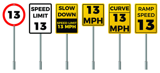 highway road sign speed limit 13 vector illustration