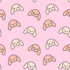 Cute doodle rabbits vector seamless pattern, adorable bunnies on pink background