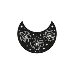 Obraz premium Bohemian floral crescent moon with flowers and stars.