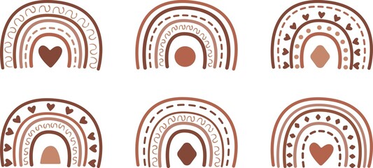 Vector set with rainbows in pastel colors isolated