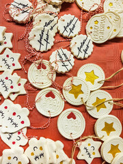 Christmas ornaments handmade from salt dough at a Christmas market.